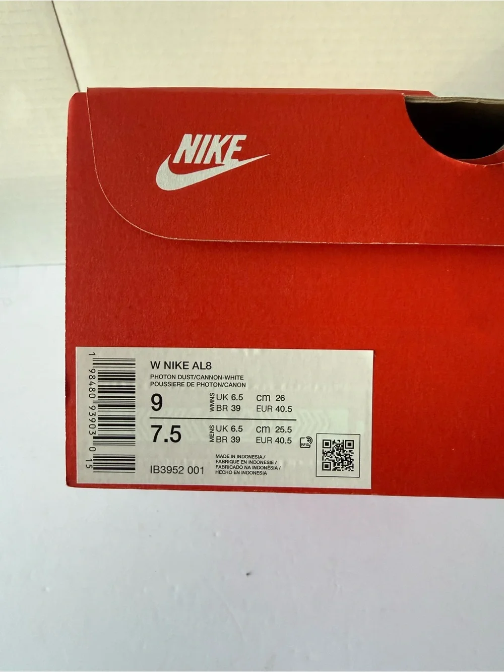 Nike AL8 Sneakers Photon lB3952-001 Dust/White Cannon/women’s 9 Men’s 7.5 New